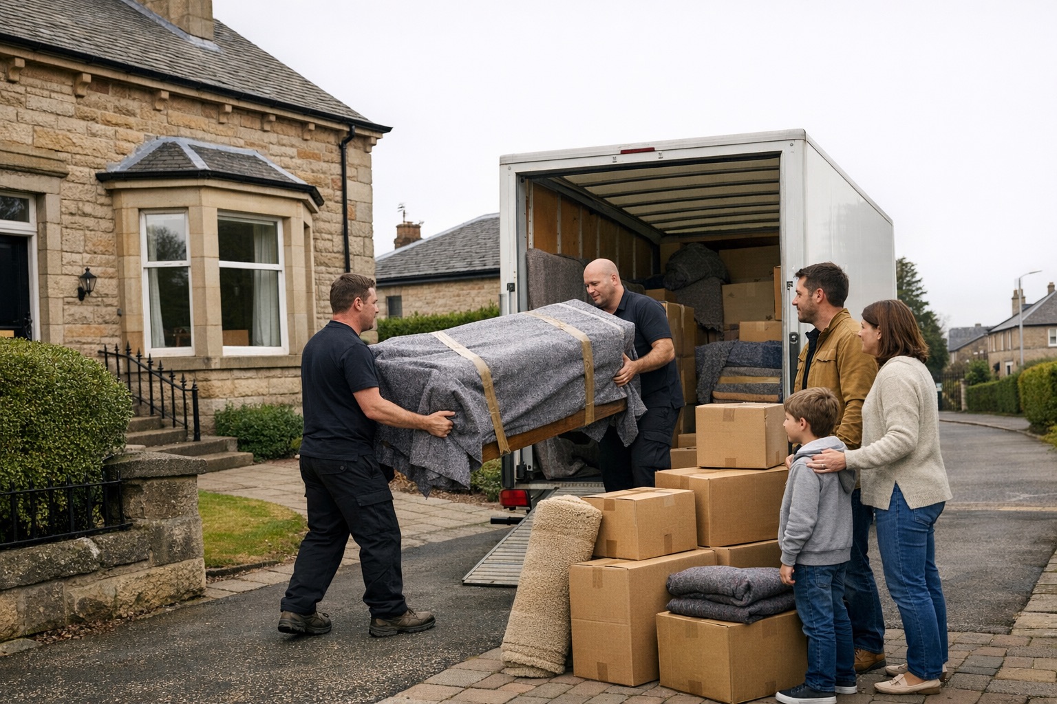 Paisley removals team and van on a residential street